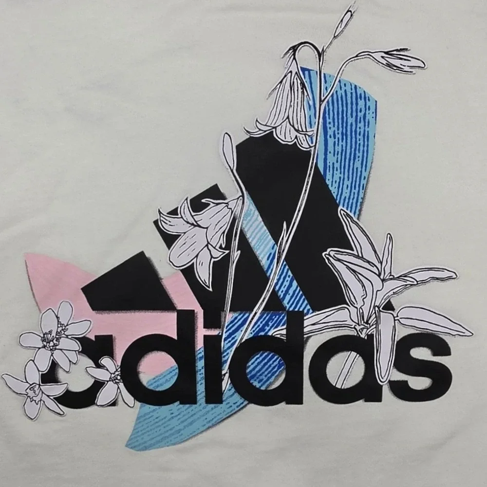Adidas Womens Floral Graphic Logo T-Shirt White Short Sleeve XL H13771 - Picture 4 of 9
